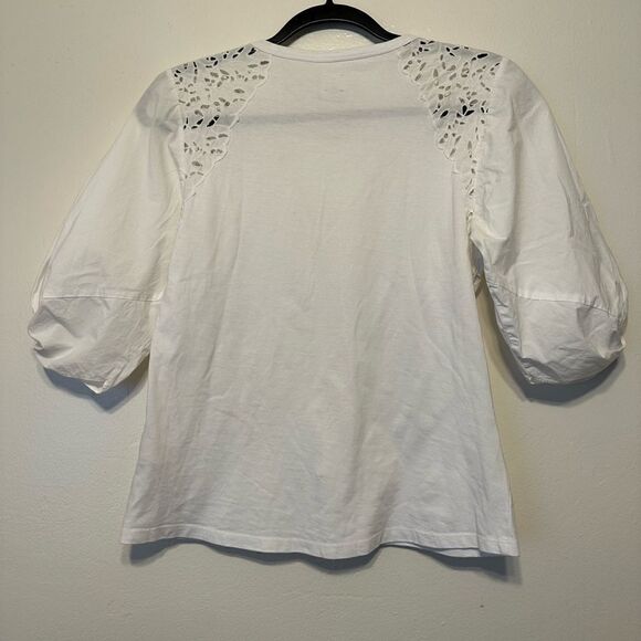 Rebecca Taylor La Vie T-Shirt With Lace Cutouts size S in white - Picture 5 of 10